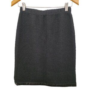 Vintage Adolfo New York Y2K 90s Black A Line 100% Wool Office Skirt With Satin T